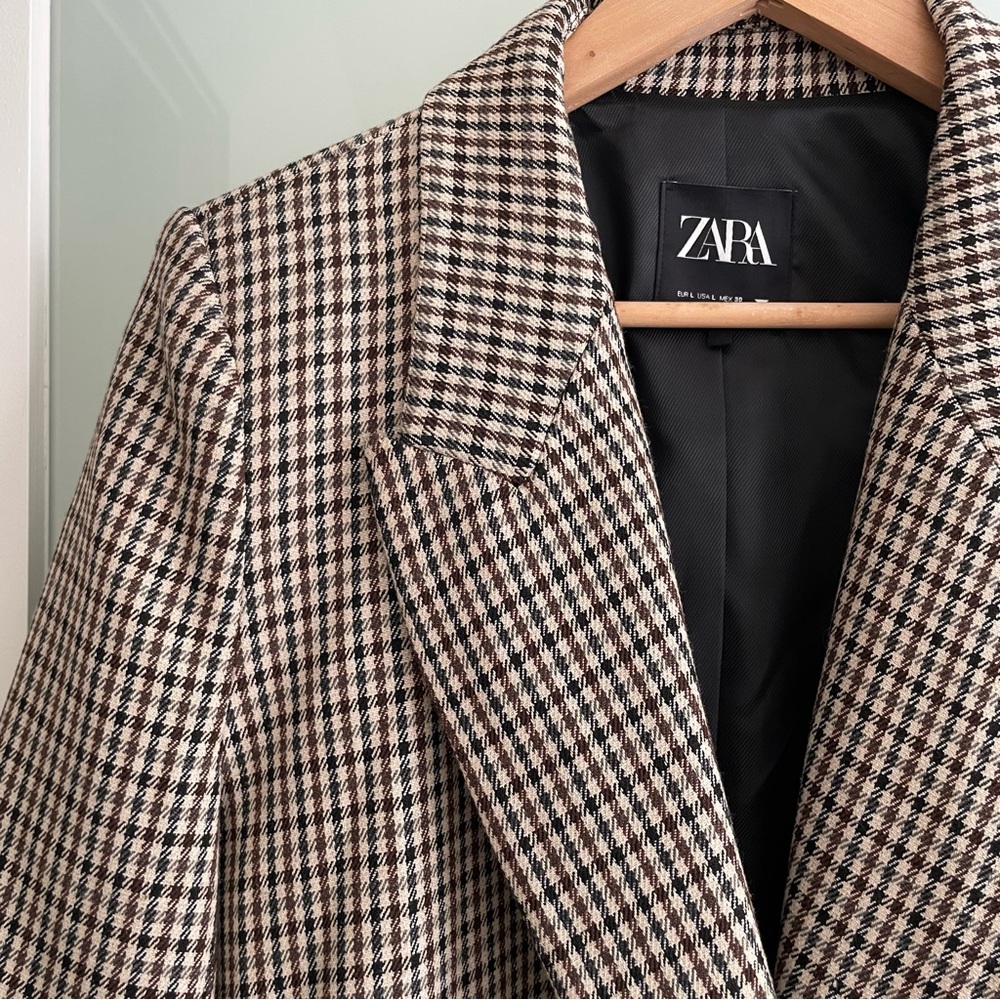 Zara Brown Houndstooth Blazer